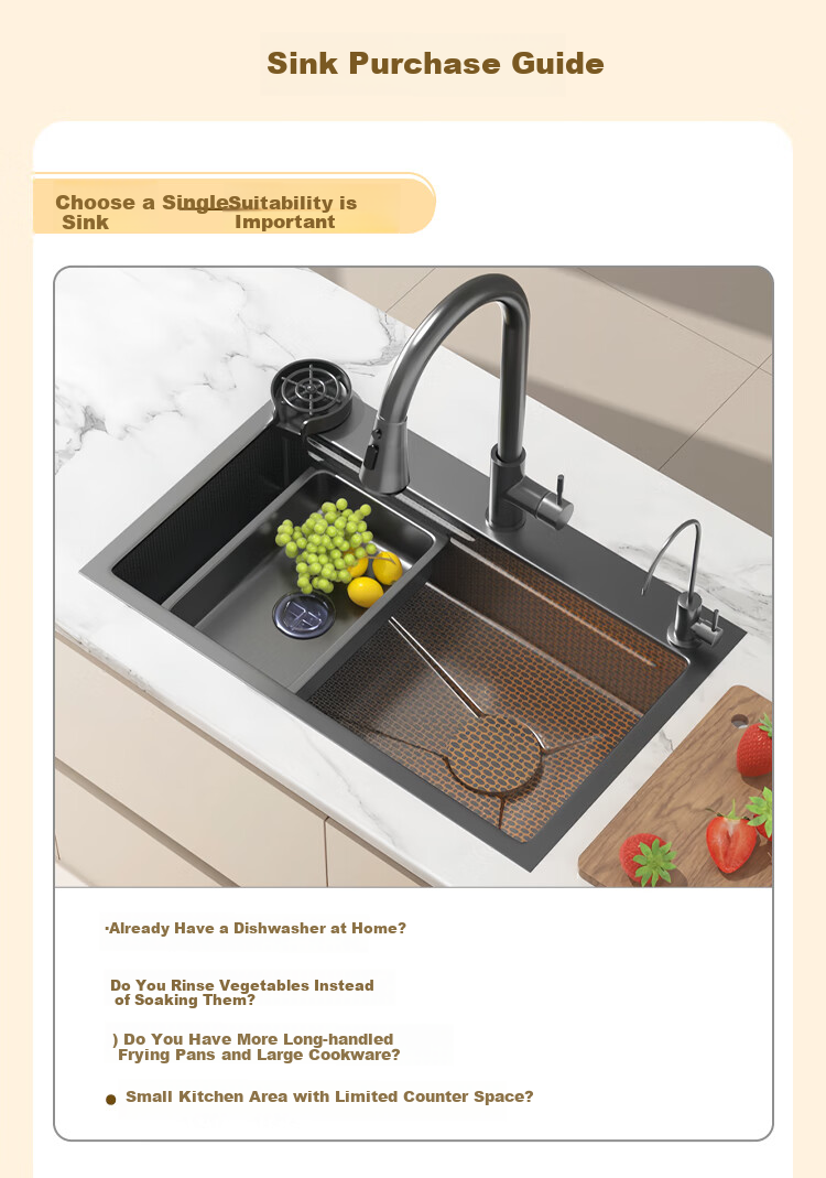 MJONI [15% Refreshing Subsidy] Kitchen Sink Large Single Basin, Vegetable Washing Sink Integrated Basin, 304 Stainless Steel Dishwashing Sink 22