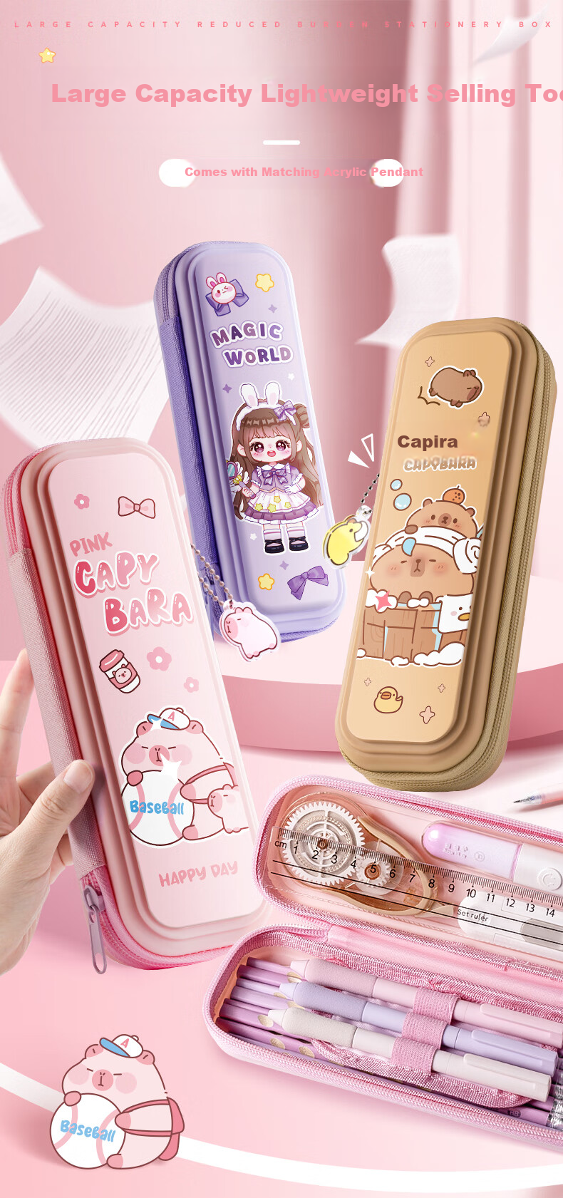 Kabaxiong Detachable Bubble Ball Double-Layer Pencil Case, Smooth Opening And Closing, High Aesthetic Value, Large Capacity Stationery Pencil Case for Students, Back-To Essential for Girls 1