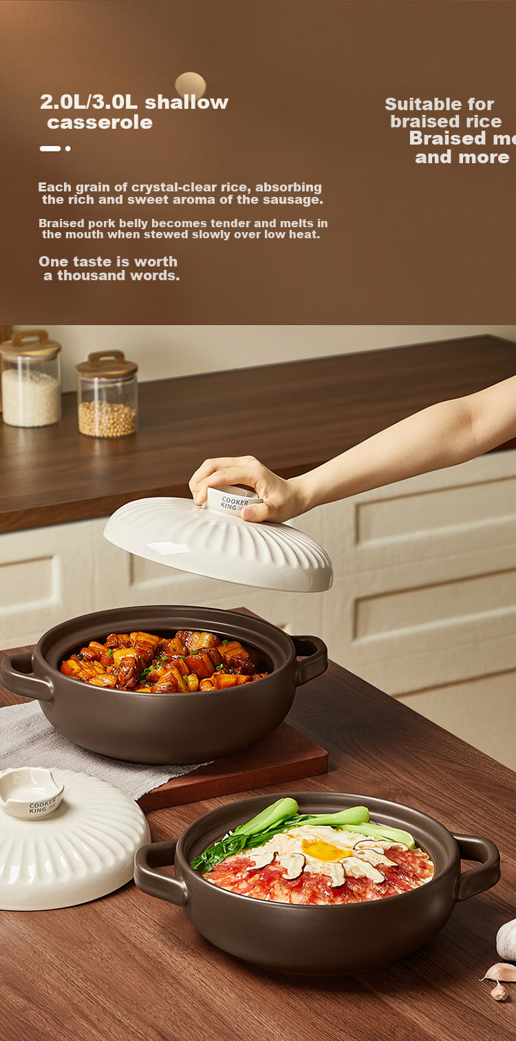 COOKER KING Ceramic Pot 4.5L Casserole for Soup, Medicinal Decoction, Porridge, Rice, Stew Pot Health Soup Pot Large Belly Pot for Open Flame Use 7