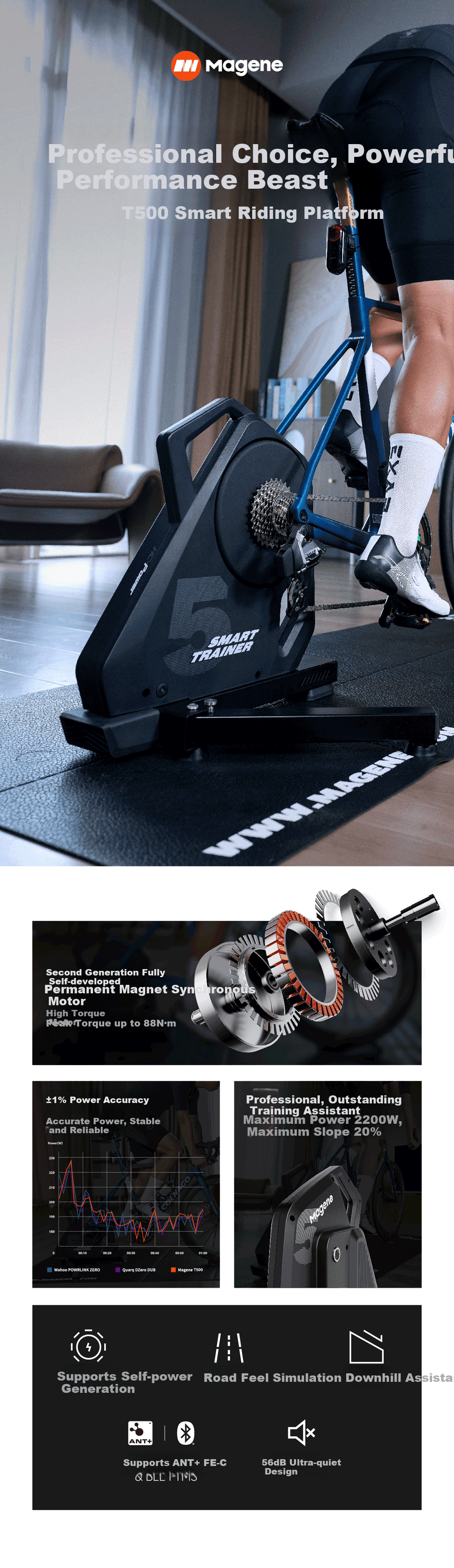 Magene T500 Intelligent Cycling Stand, Direct Drive Indoor Mountain And Road Bike Self-Powered Power Training Stand, Cycling Rack 5