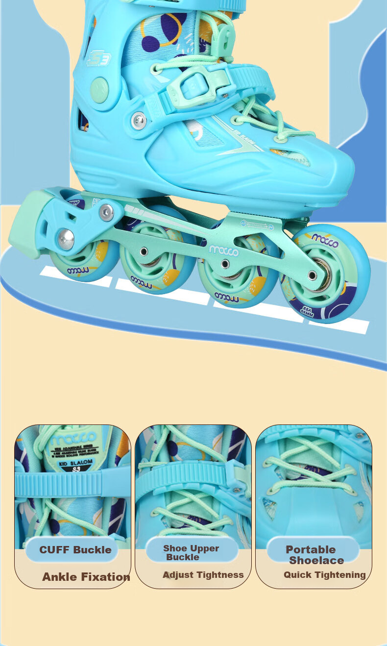 Migao Roller Skates for Children, Inline Skates for Boys, Beginner's Roller Skates for Primary And Secondary School Students, Ice Skates, Roller Skates with Straight Wheels S3 Set Blue M 7