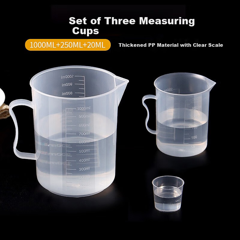 BJ Measuring Cups, 1000/250/20ml Plastic Measuring Cups, Heat-Resistant Graduated Measuring Cups, Baking Tools, Set of 3