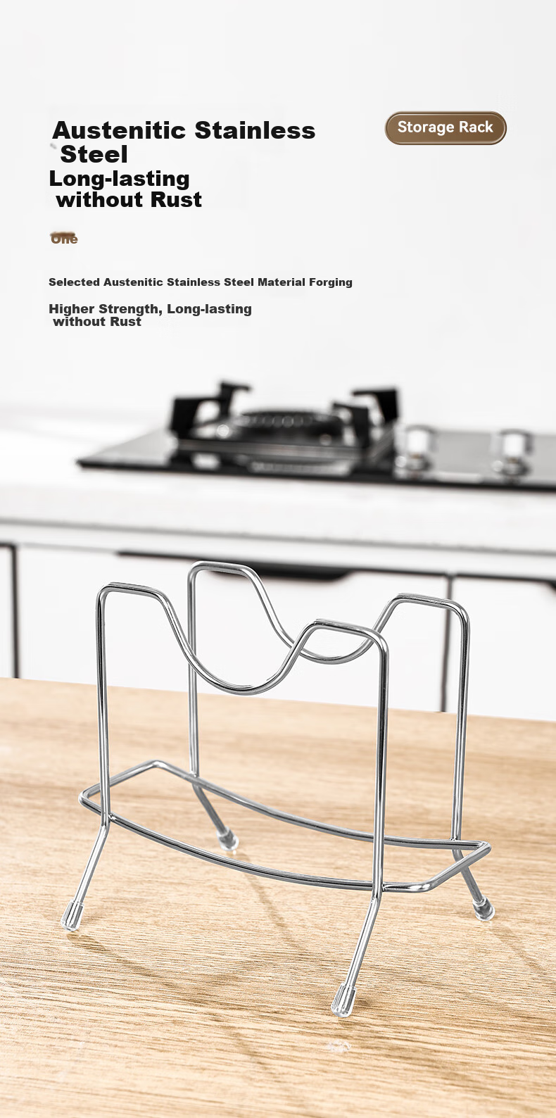 WORTHBUY Pot Lid Rack, Kitchen Storage Rack for Home Use, Thickened, Heavy-Duty Stainless Steel Draining Chopping Board Holder 4