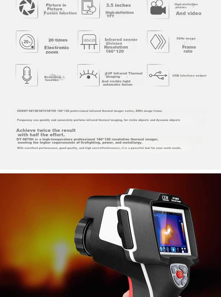 CEM DT-9875H Infrared Thermal Imager, High-End Industrial Grade, for Underfloor Heating And Electrical Leak Detection, Infrared Thermal Camera 2