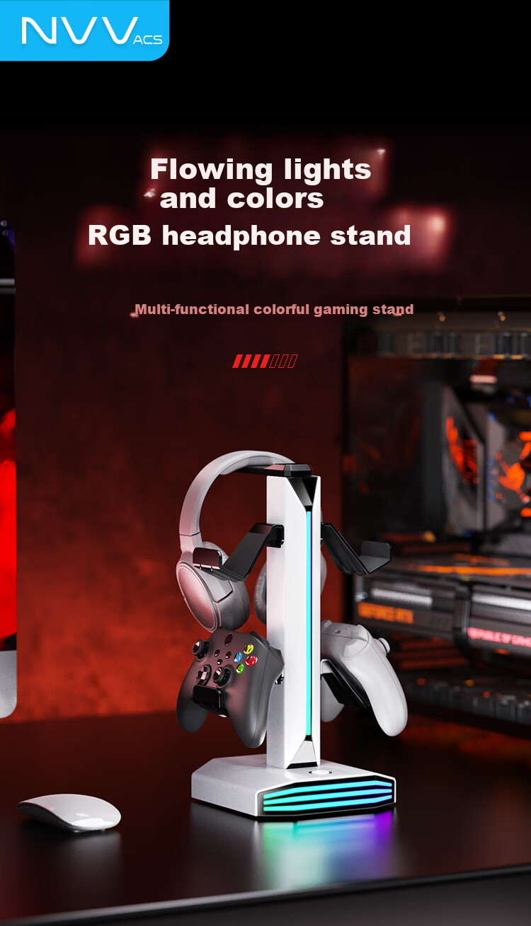 NVV Earphone Handle Stand Two-In RGB Lighting USB Expansion Compatible with PS5/XBOX/Switch Game Controller Storage Stand ROG Headphone Hanger MZ-8006 1