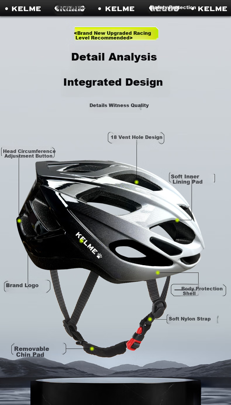 KELME Cycling Helmet, Bicycle National Standard Certified, Mountain And Road Bike Safety Helmet, for Men And Women, Large Head Circumference, One-Piece Molding 3