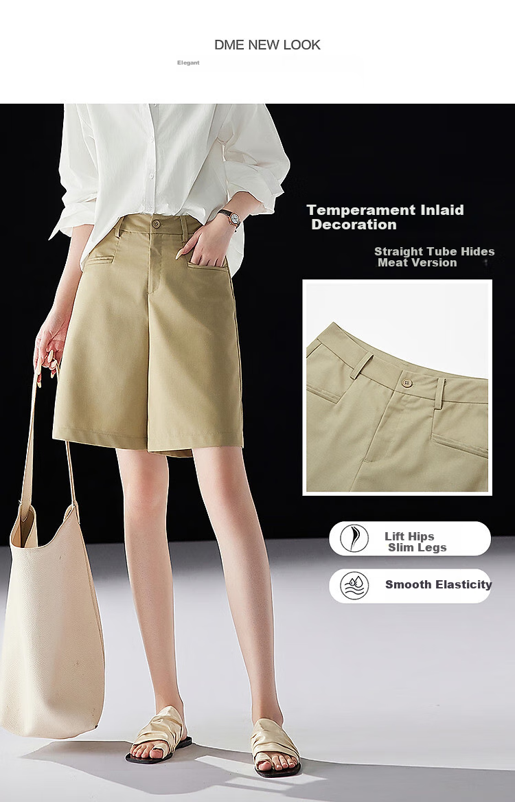 Dme [Zhaoying Aidou] Summer Simple Style TR Insert Decorative Pocket Mid-Length Pants Straight-Leg Petite Women's Casual Trousers 3