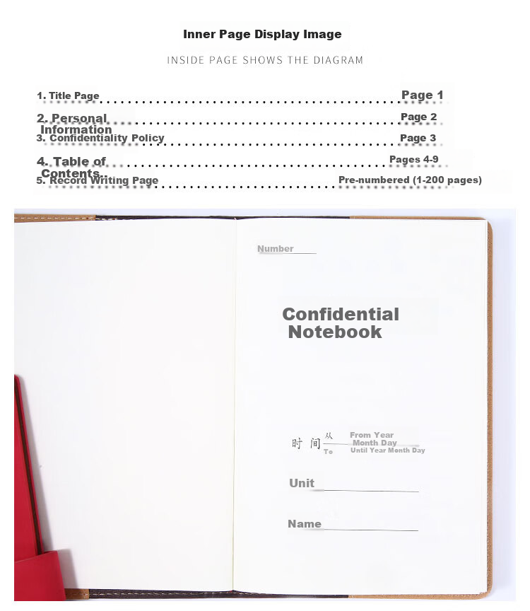 Xutong Confidential Notebook with Page Numbers A5 Work Manual Journal, 100 Sheets/200 Pages, Unit Meeting Record Book, Political Theory Education Diary, Customizable Logo Printing 3