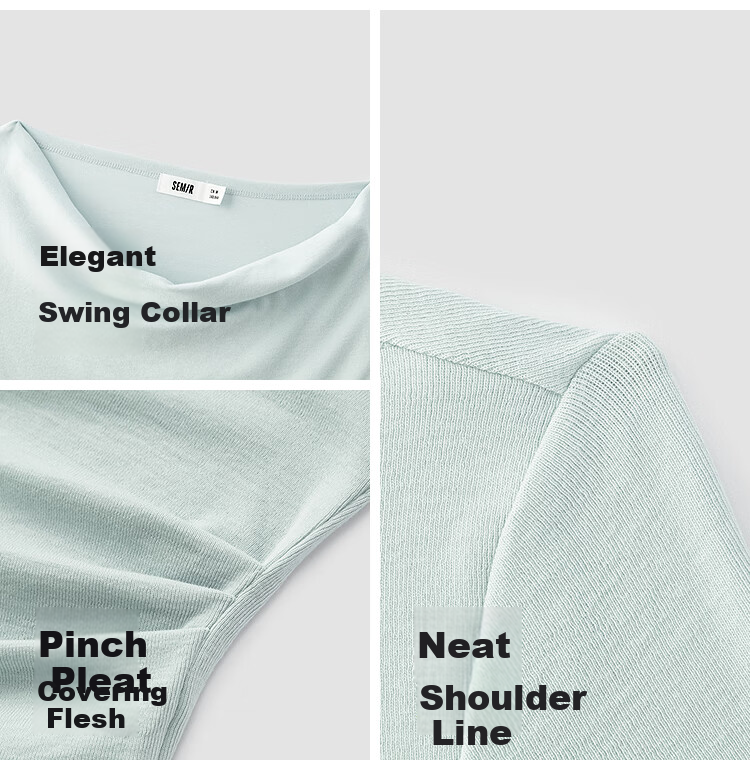 Semir Women's Long Sleeve T-shirt Short Thin Solid Color Design Sense 2025 Autumn Slim Dangling Neck Pullover 107625101001 5