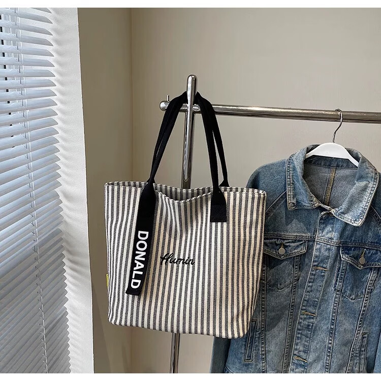 Kelorock Striped Large Capacity Canvas Bag for Women 2025 New Fashion Handheld Shoulder Shopping Tote Casual Commuter Bag 10