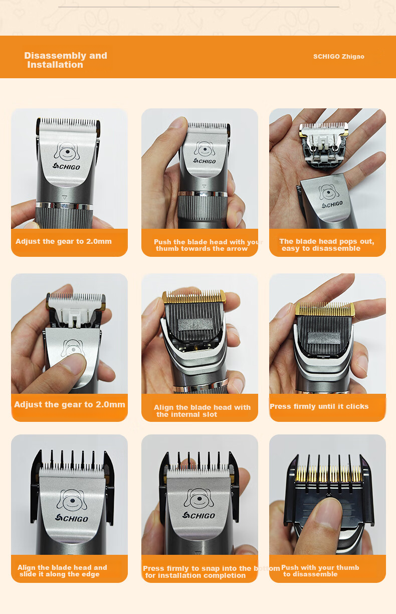 CHIGO Dog Electric Hair Clipper, Pet Grooming Tool, Hair Trimmer, Beauty Styling Pet Cat Hair Clipper, Paw Hair Trimmer, Hair Pusher F858A Graduation Gift 20