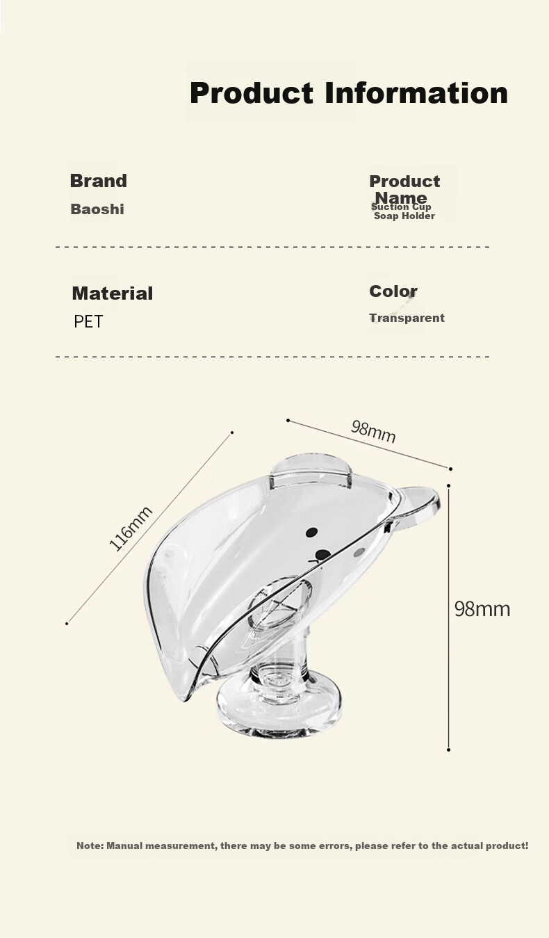 Baoshi Suction Cup Soap Dish, Slanted Draining Soap Holder, No-Drill Household Bathroom Countertop Laundry Soap Dish, Transparent 7