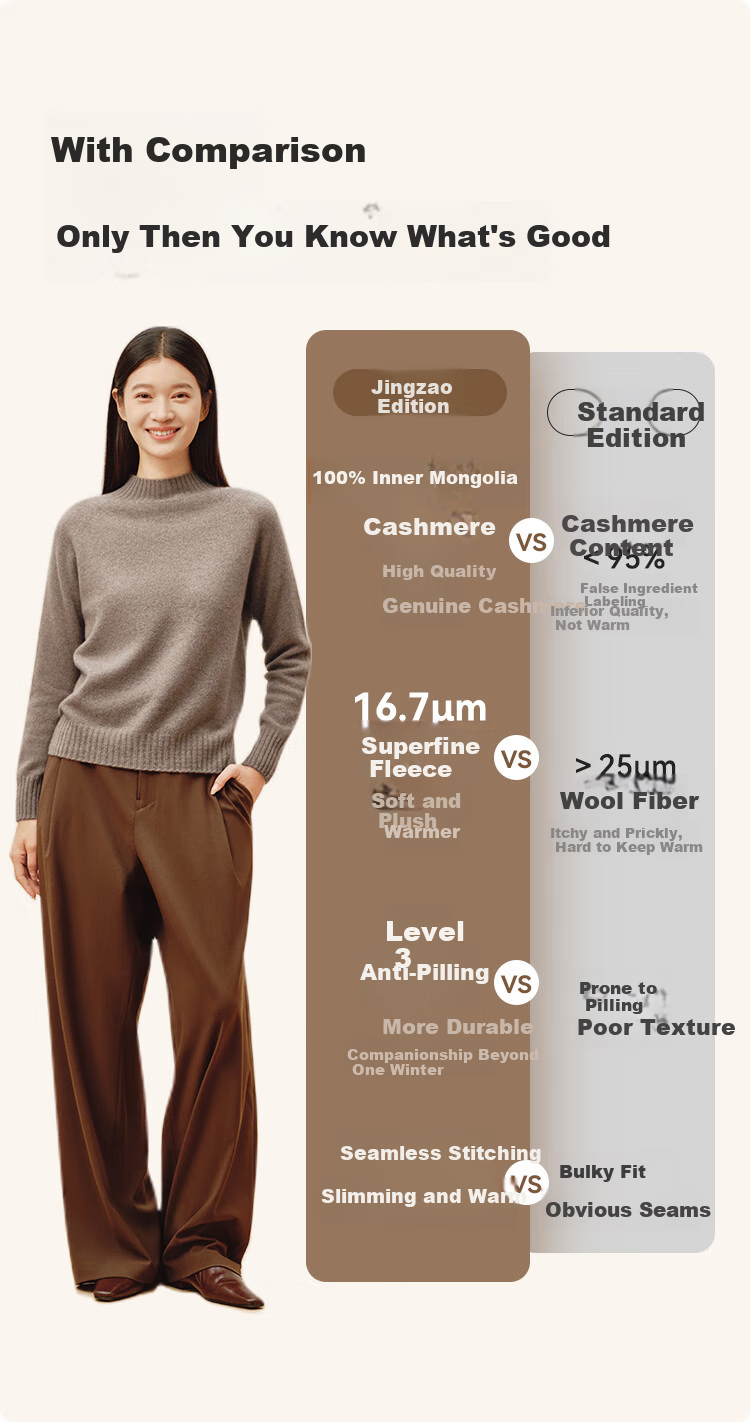 JD Jingzao Women's Cashmere Sweater High Neck 100% Cashmere Autumn Winter Thick Knit Vintage Red 2XL 13