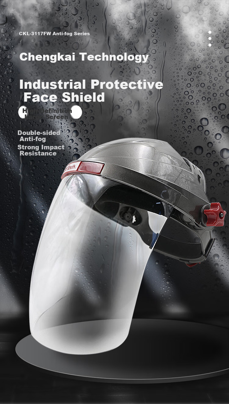 CK-Tech Protective Face Shield, Industrial Cutting And Grinding Anti-Splash Impact Resistant Transparent Face Screen, Anti-Fog Model CKL-3117FW, Black, 1 Piece 1