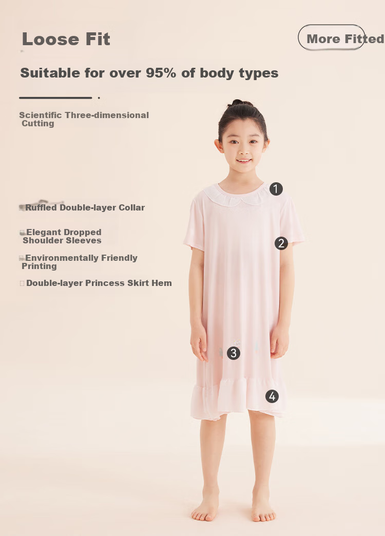 Hodo Children's Pajamas, Girls' Nightgown, Short-Sleeve Loungewear for Girls, Spring And Summer Thin Silk Princess Dress Q3016 Light Pink 140 4