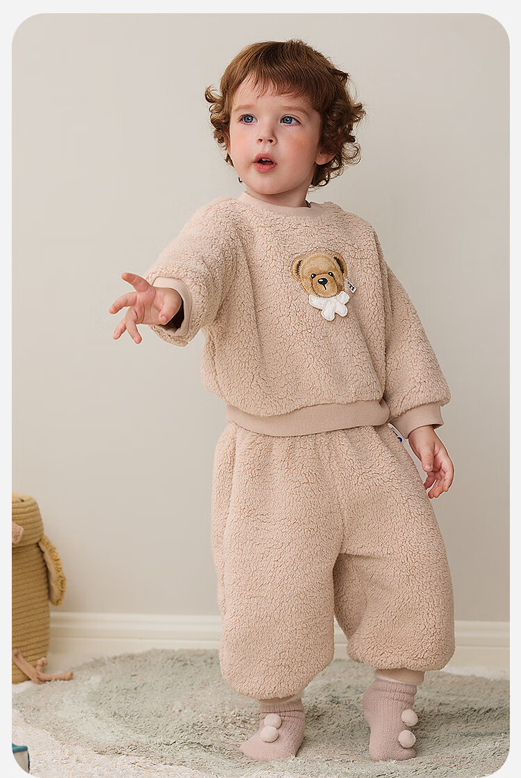 Minibala Teddy Bear IP Collaboration Children's Homewear Set Baby Double-Sided Fleece Pajamas Autumn Winter Edition 2