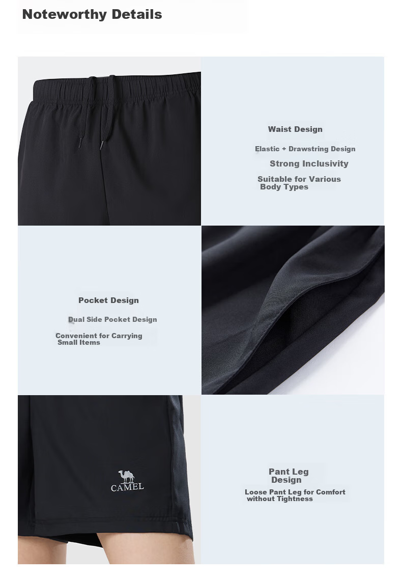 CAMEL Quick-Dry Breathable Shorts for Men And Women, Straight Loose Fit Outdoor Casual Sports Knee-Length Pants for Summer, Men's Size L 29