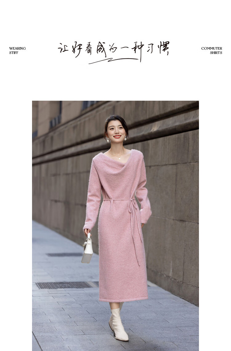 Demana [Quiet Luxury Wardrobe] Winter Fluffy Wool Asymmetric Collar Layered Loose Women's Dress 3