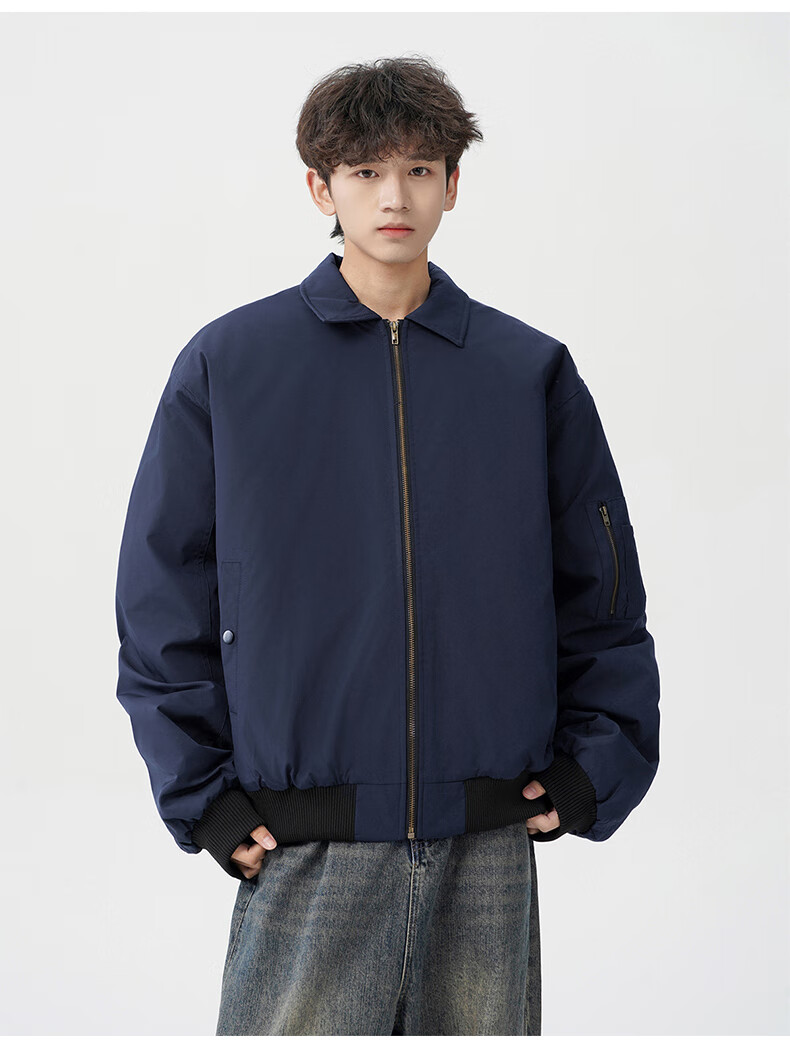 MMOPTOP Men's American Style Flight Jacket Autumn Winter Fashion Loose Casual Coat MJK10 Navy Blue 3XL 13