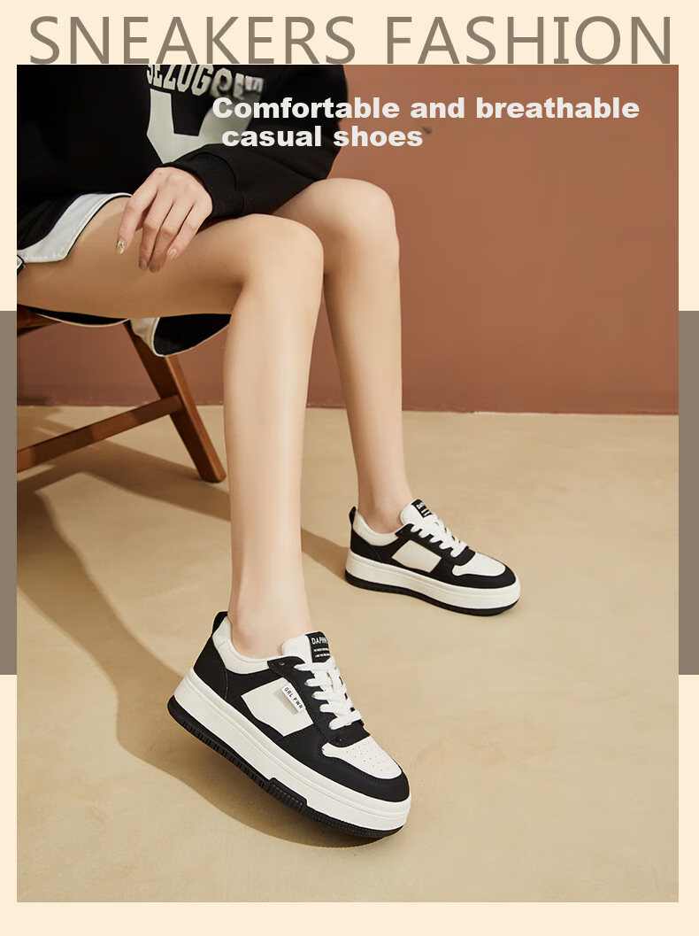 DAPHNE Women's Casual Shoes, Thick-Soled Panda Shoes, Versatile Soft-Bottomed Comfortable Flat Shoes, Slimming Sneakers for Women, Black, Size 34 1