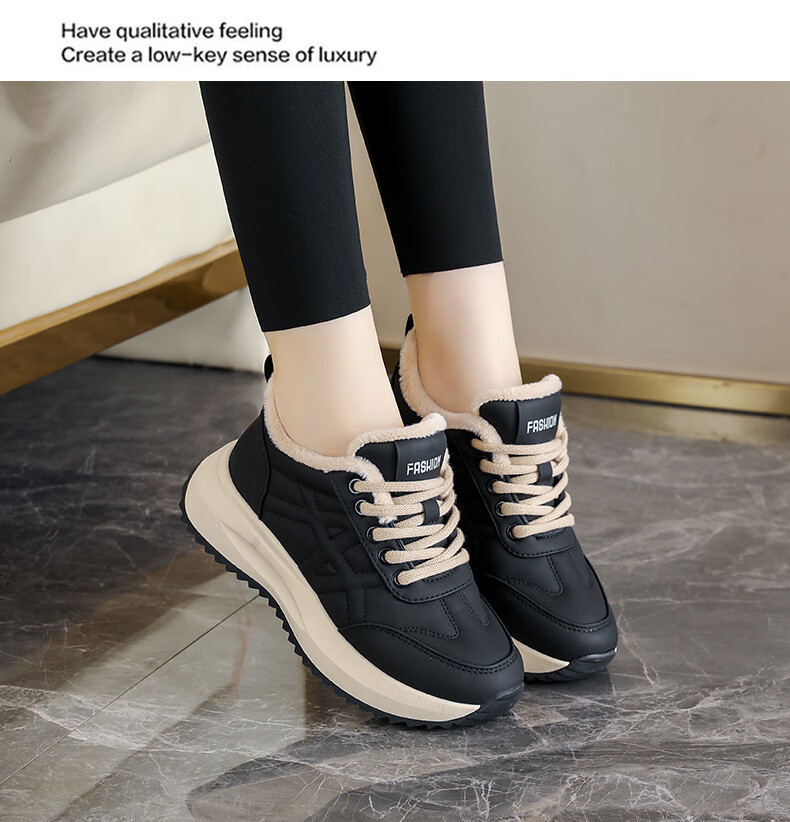 CARTELO Women's Winter Fleece-Lined Dad Sneakers Warm Boots Casual Sports Cotton Shoes 1660 Black Size 37 16