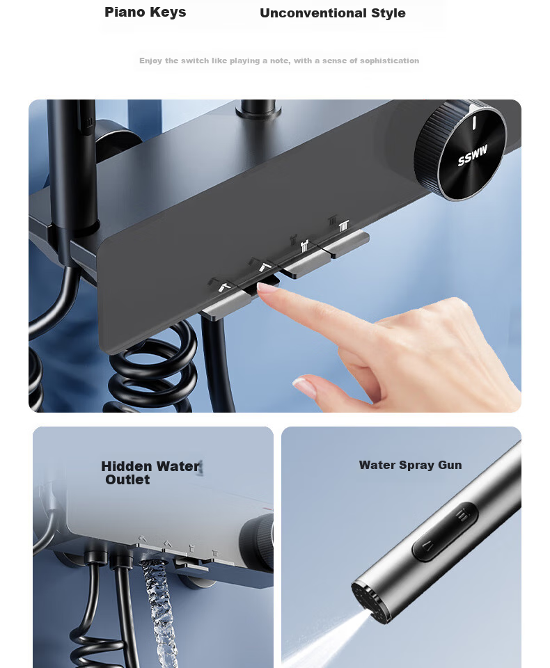 SSWW Bathroom Shower Head, Smart Piano Shower Head, Complete Set, Integrated Full Copper Pressure-Increasing Shower Device, TS9 12
