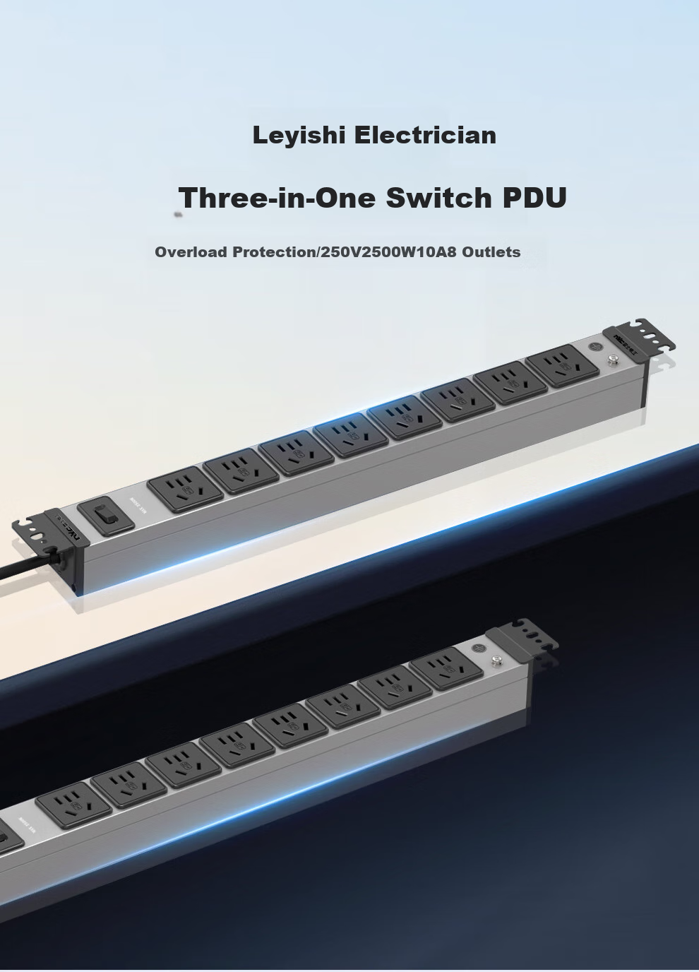 NVCleishidiangong PDU Cabinet Socket, 8-Outlet Master Control, Industrial-Grade Lightning Protection, Overload Protection, Gaming-Specific, Aluminum Alloy Body, 1.6m-2m Cable Length, EP481G M04 1