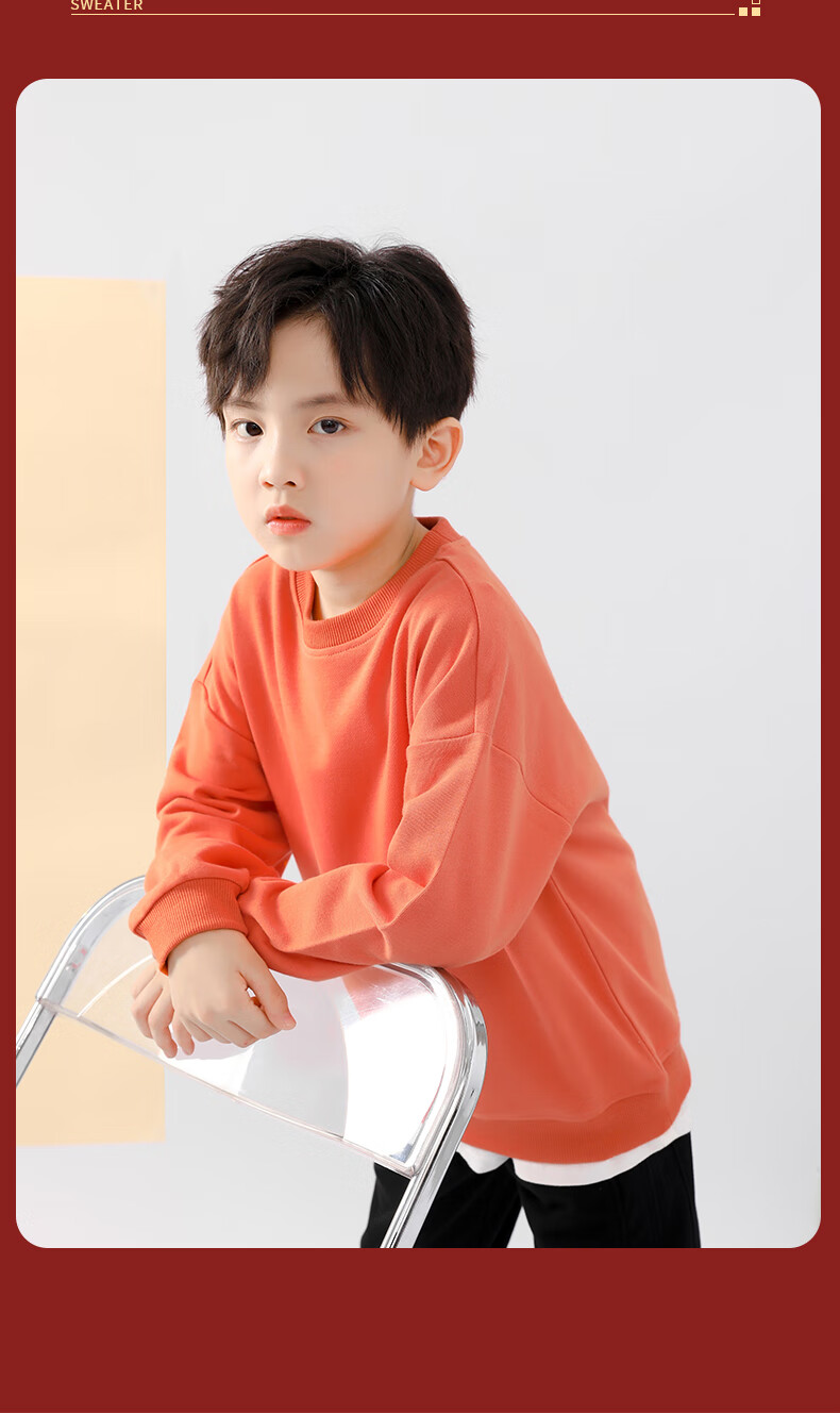Langsha Boys' Fleece-Lined Crewneck Pullover Sweatshirt Spring Thin Fleece Casual Long Sleeve Top Durable Warm Pumpkin Orange Size 130 13