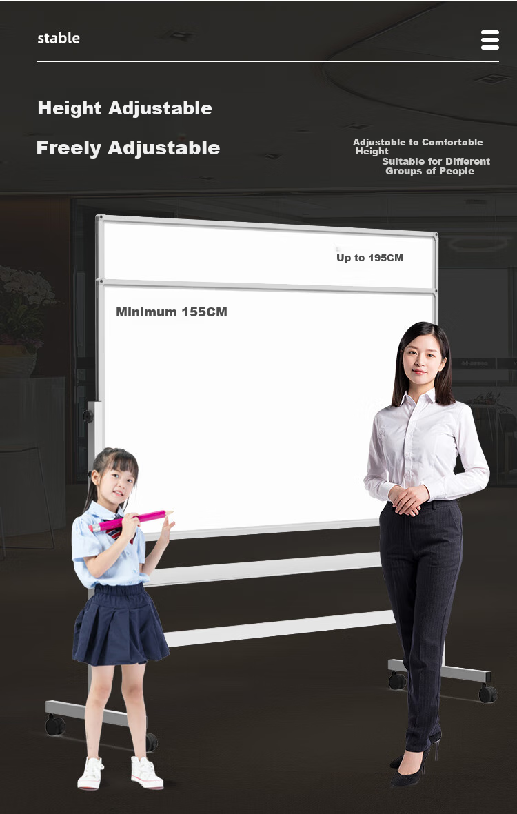 BBNEW Premium High-End 90*180cm Double-Sided Magnetic Whiteboard, Movable Stand-Up Adjustable Height Flip Writing Board for Training Meetings Office Home Children's Teaching Vertical Blackboard V-DW 4