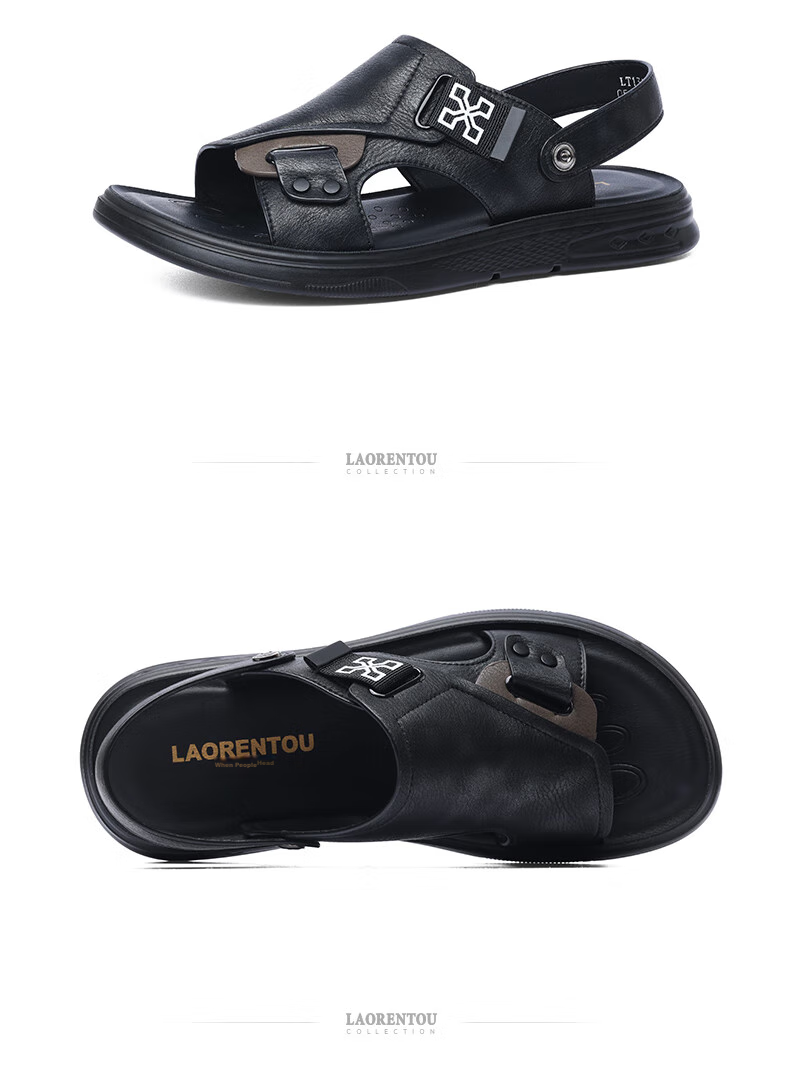 LAORENTOU Men's Beach Sandals, Summer Breathable Lightweight Metal Buckle Sandals, Casual Outdoor Shoes for Men LT13188 Black Size 43 9
