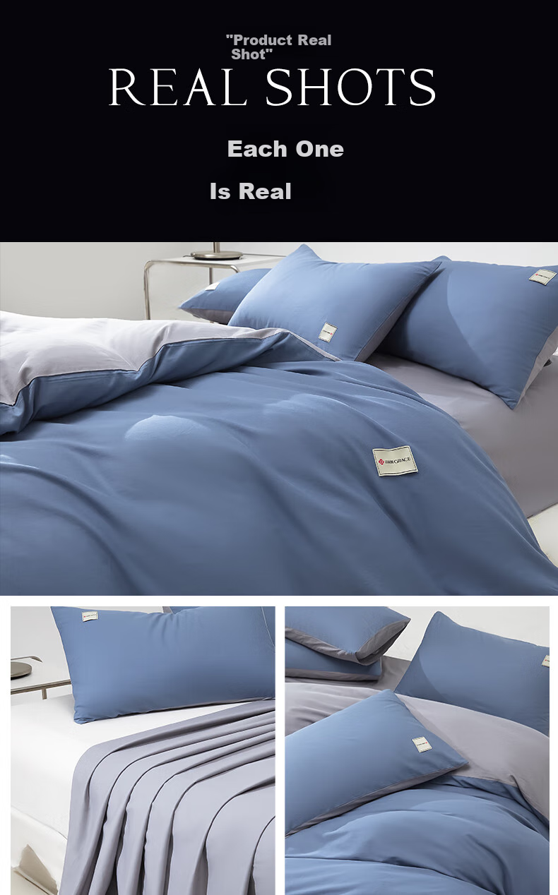 Grace Class A 7A Antibacterial Pure Cotton Xinjiang Cotton Bedding Set of Four Pieces, Duvet Cover 200*230cm, for 1.5/1.8m Bed, Royal Blue + Light Gray 11
