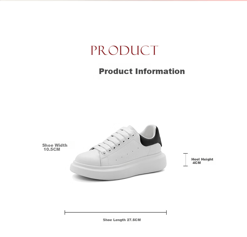 Belle Thick-Soled Cloud White Sneakers, Spring And Summer Women's Casual Shoes, Color-Block Skateboard Shoes Z2U1DCM5, Black Tail Wing - Classic Style, Size 39 8