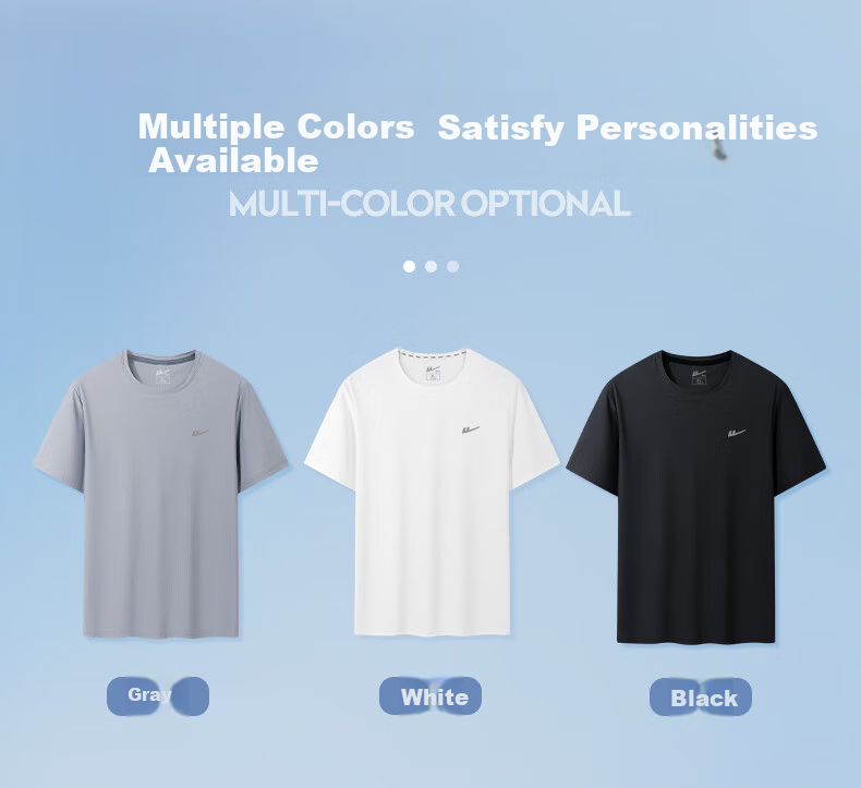 Huili Short-Sleeve T-Shirt for Men, Summer Ice Silk Quick-Dry Crew Neck Sports T-Shirt, Cool Breathable Running Fitness Top for Me 4