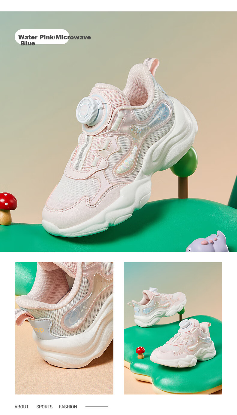 XTEP Kids Toddler Star Casual Shoes Lightweight Cushioning Girls Rotating Buckle Sports Shoes Water Pink/Microwave Blue Size 31 12