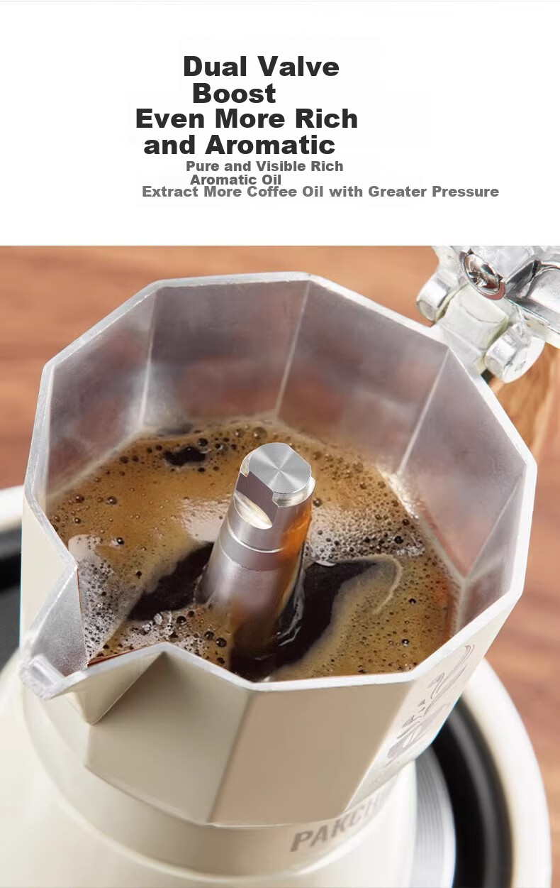 TEOTM Moka Pot with Dual Valves, Home-Use Italian Manual Coffee Maker, Hand Grinder Coffee Brewing Equipment Set 3