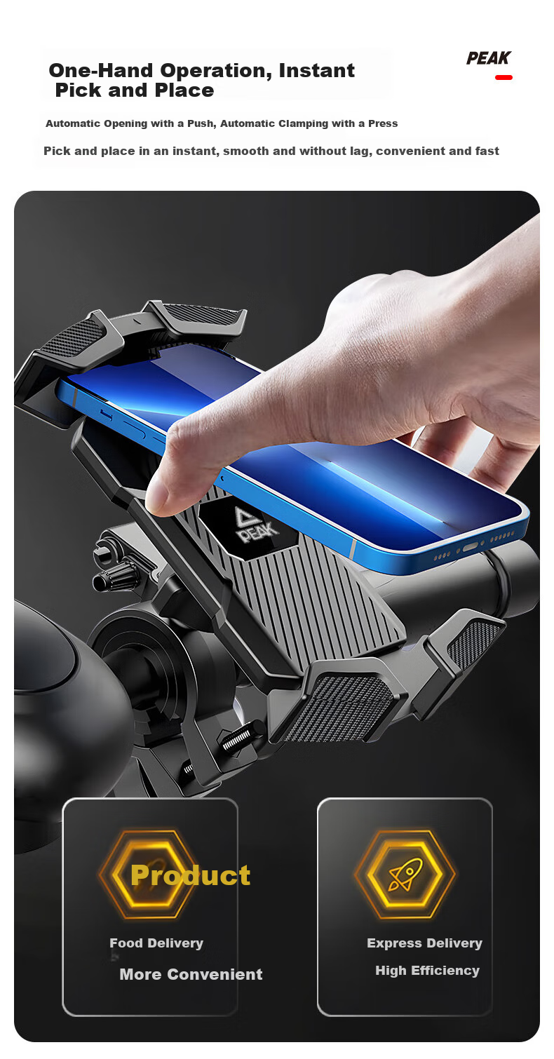 PEAK Electric Vehicle Phone Holder, Motorcycle Delivery Rider Courier Navigation Anti-Shake Bicycle Riding Phone Mount 4