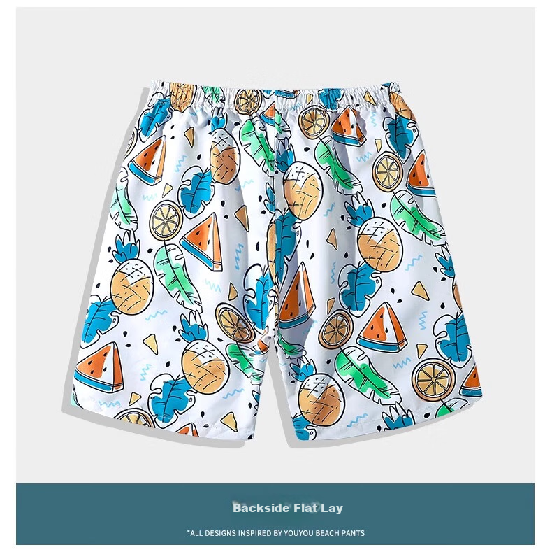 F.DYRAA Men's Beach Shorts, Loose Casual Swim Trunks for Water Activities, Two-Piece Set with Fruit Print, Size 2XL, Model 84003 4