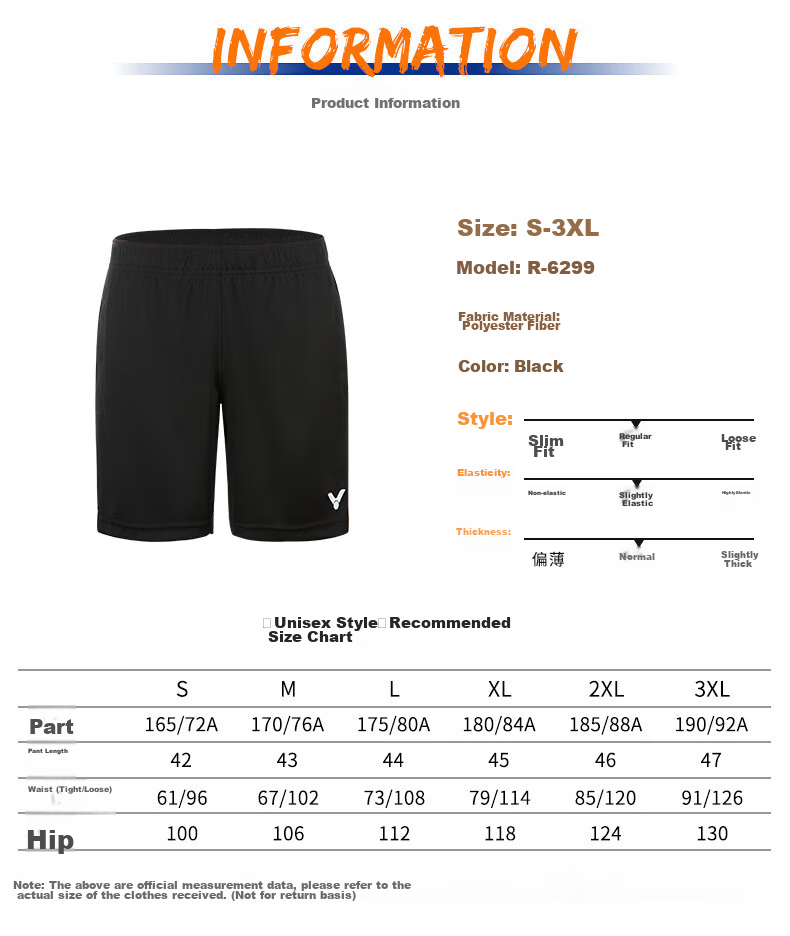 VICTOR Badminton Shorts R-6299C Black Breathable Style L 1