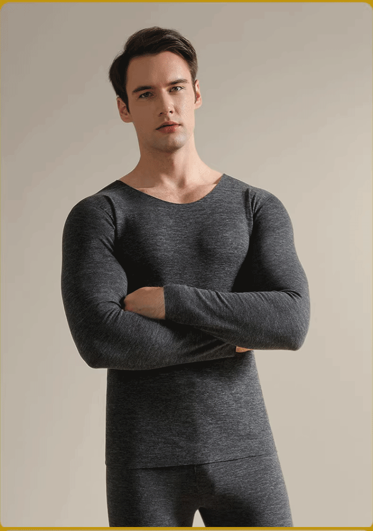 Langsha Men's Thermal Underwear 10A Antibacterial Mite-Resistant Double-Sided Fleece Autumn Shirt AB Side German Velvet Heating Base Layer Top 12