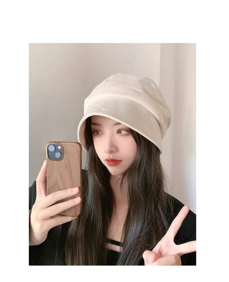 XUEXIMAN Women's Face-Slimming Fisherman Hat Autumn Winter Maternity Cap Large Head Circumference Octagonal Beret Japanese Style Small Brim Bare Face Stacked Hat 2