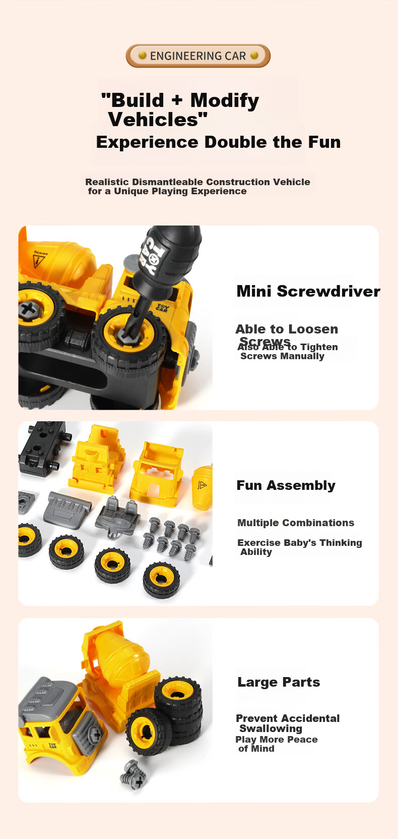 Anby Families Children's Excavator Toy Set for Boys And Girls Ages 3-6, Engineering DIY Inertia Car Model, Birthday Gift 3