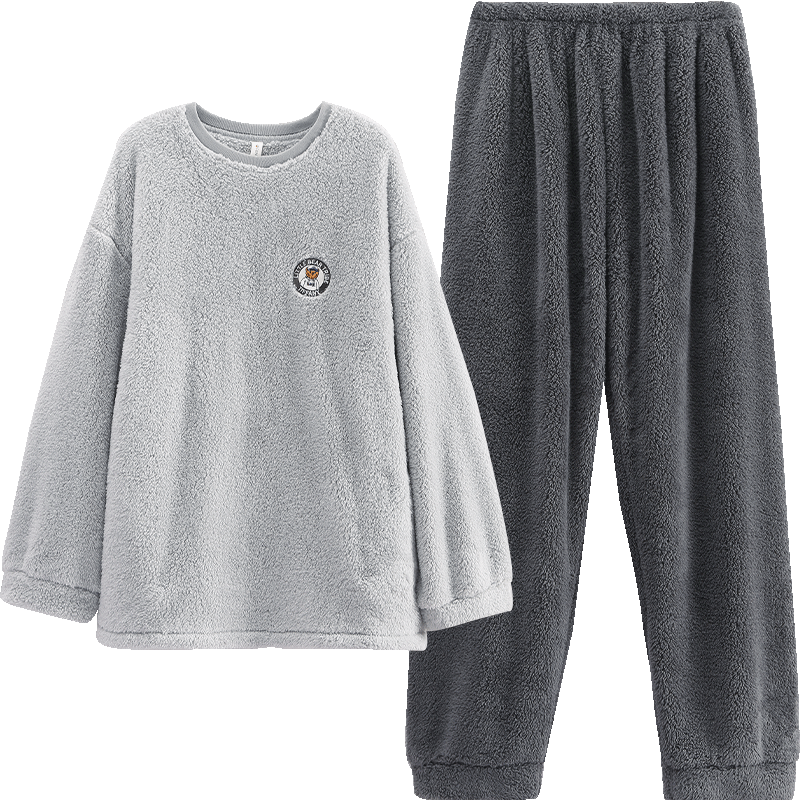 Fenteng Autumn Winter New Coral Fleece Pajamas Men Couples Plus Size Flannel Set Loose Casual Warm Homewear Women
