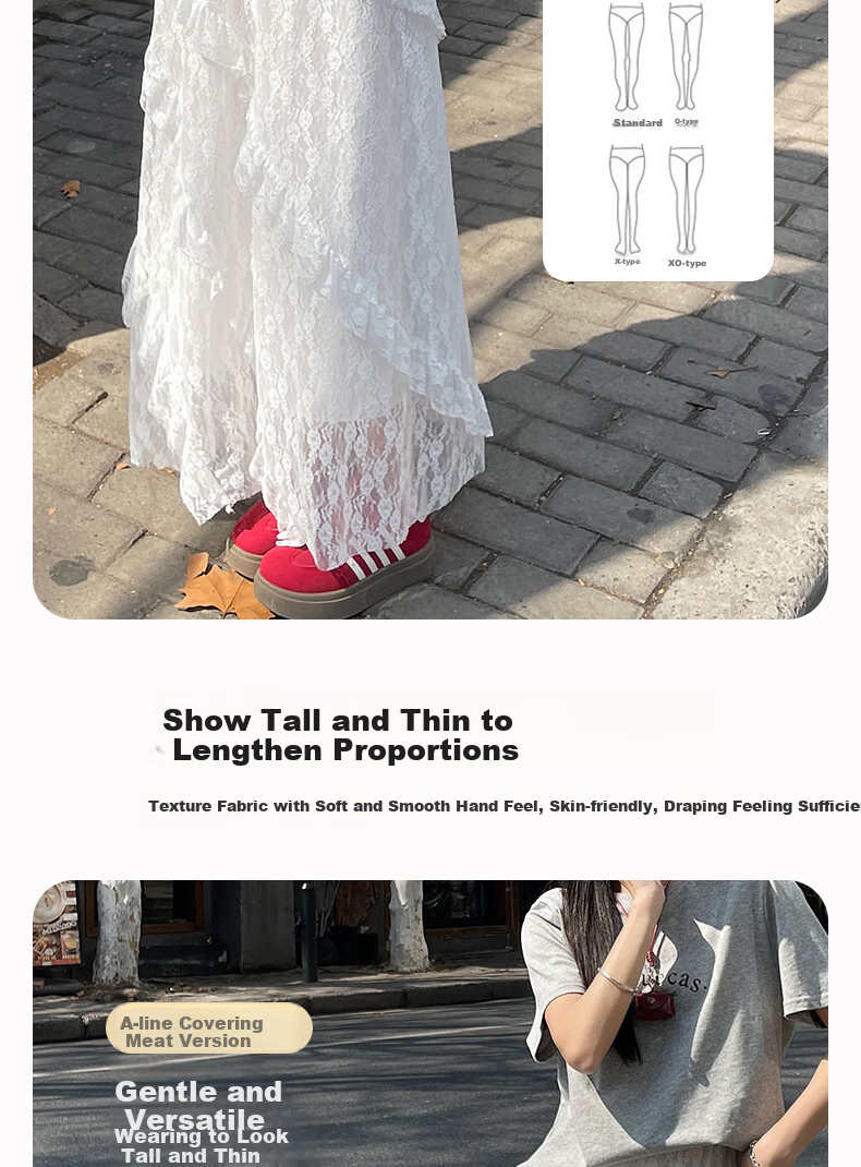LangSha White Midi Skirt for Women, Summer New Style Versatile High-Waist A-Line Long Skirt with Design-Inspired Patchwork Lace Cake Skirt 6
