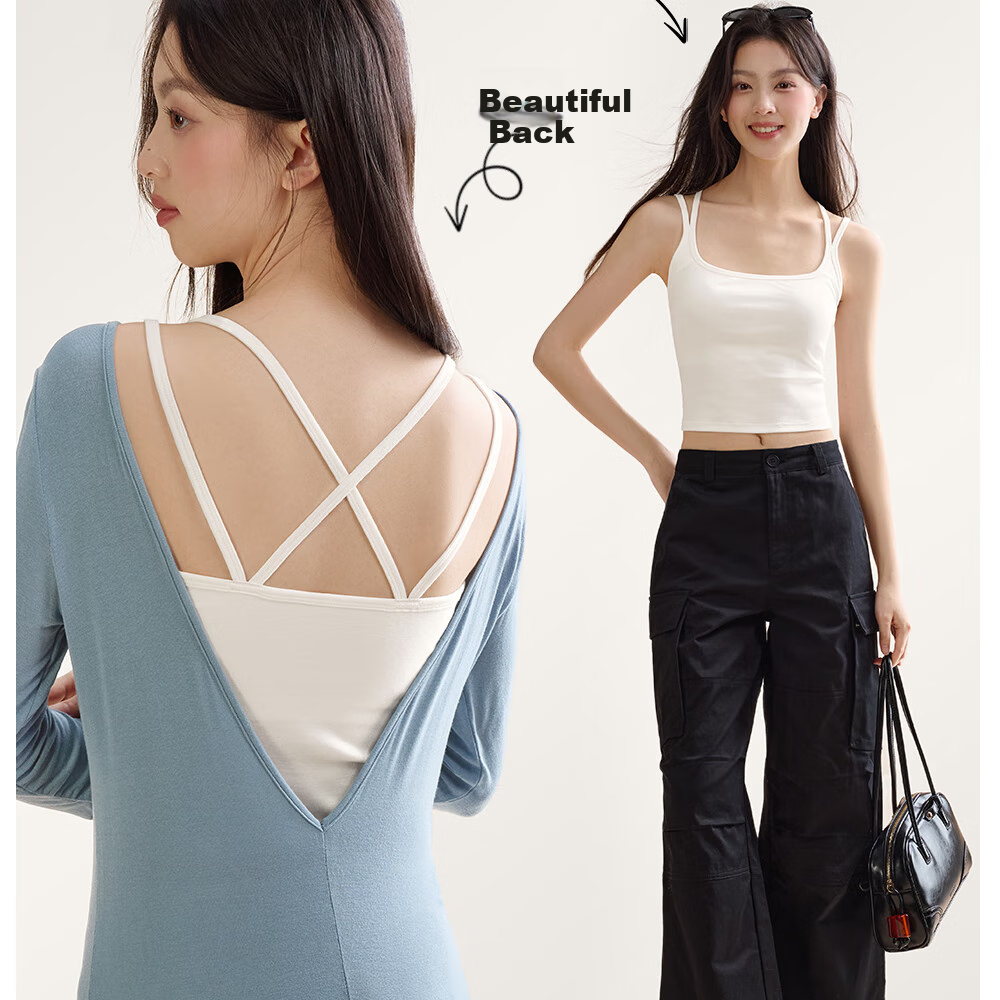 SecretWorld Women's Camisole Bra, Elegant Outer Wear, High-Quality Backless One-Piece Bra, Luxurious with Built-In Padding, Base Layer Vest 18