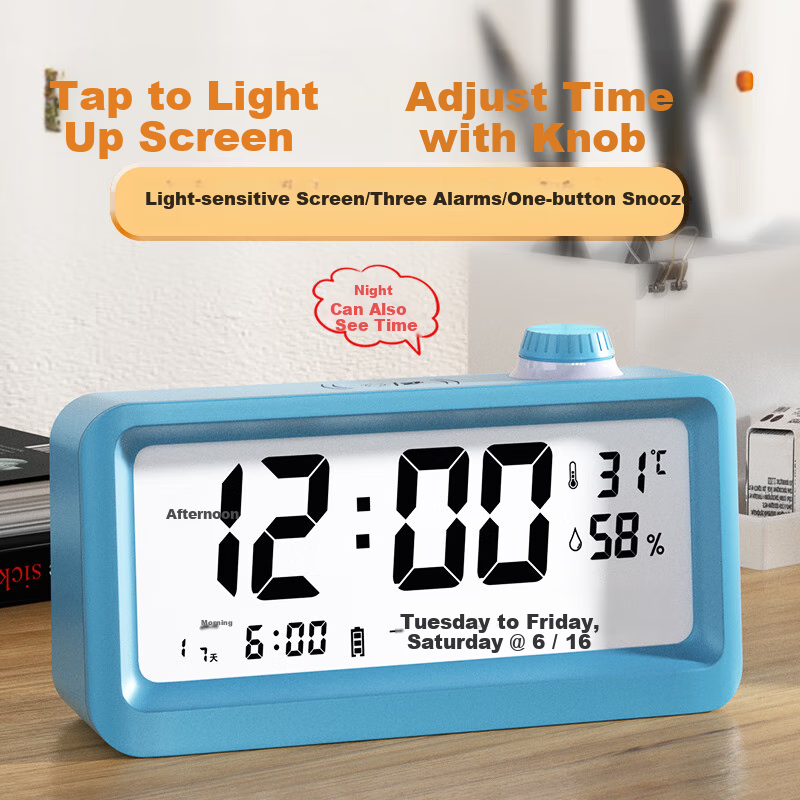 Compas Electronic Alarm Clock, New Smart Design for Students, Powerful Wake-Up Device for Children, Essential for Back-To And Graduation, Desktop Light-Sensitive Clock B2388A Blue Back-To Seaso