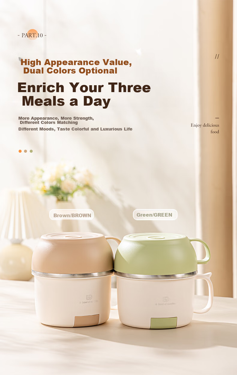 Guangyi 304 Stainless Steel Student Lunch Box, Fast Food Cup with Lid, Three-Layer Noodle Bowl, Comes with Spoon And Chopsticks, Green GY7353 15