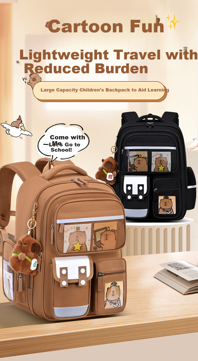 Dishuai Capibala Elementary School Backpack for Girls Grades 1-3 Lightweight Spine-Protecting Large Capacity Children's Backpack for Boys 1