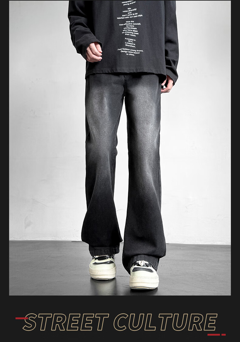 Homlean American Retro Washed Jeans, Summer Men's Fashionable Versatile Loose Straight-Leg Slightly Flared Casual Pants, SS99 Vintage Blue M 12