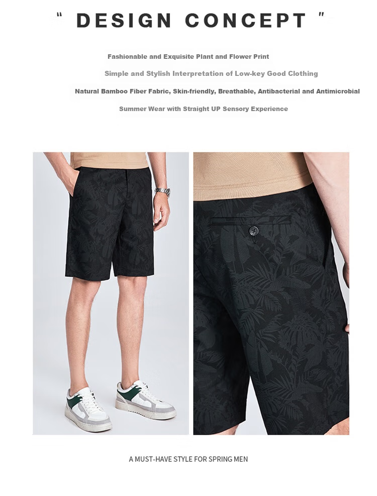 DANCING WOLVES [Bamboo Fiber] Summer Palm Leaf Dark Pattern Breathable Comfortable Versatile Casual Shorts, 001 Black, Size 30 3