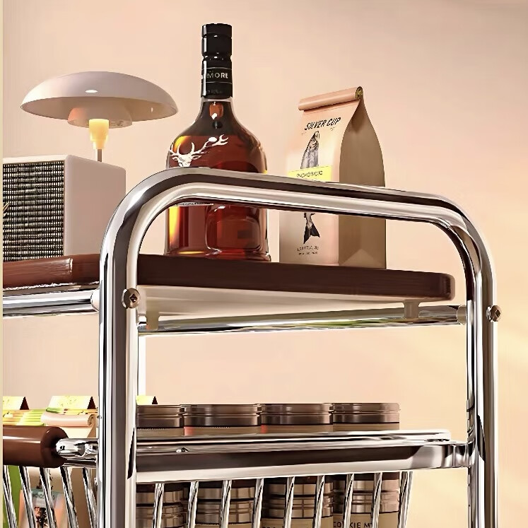 Yaoying Vintage Small Trolley Storage Rack Snack Organizer Kitchen Living Room Floor Multi-Layer Storage Rack YZ08 Black Wheels 4 Layers 3 Baskets
